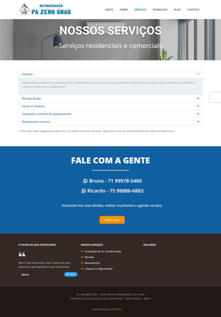 pagina servicos 714x1024 - Lançamento Oficial do site da PA Zero Grau Refrigeração de Paulo Afonso, BA